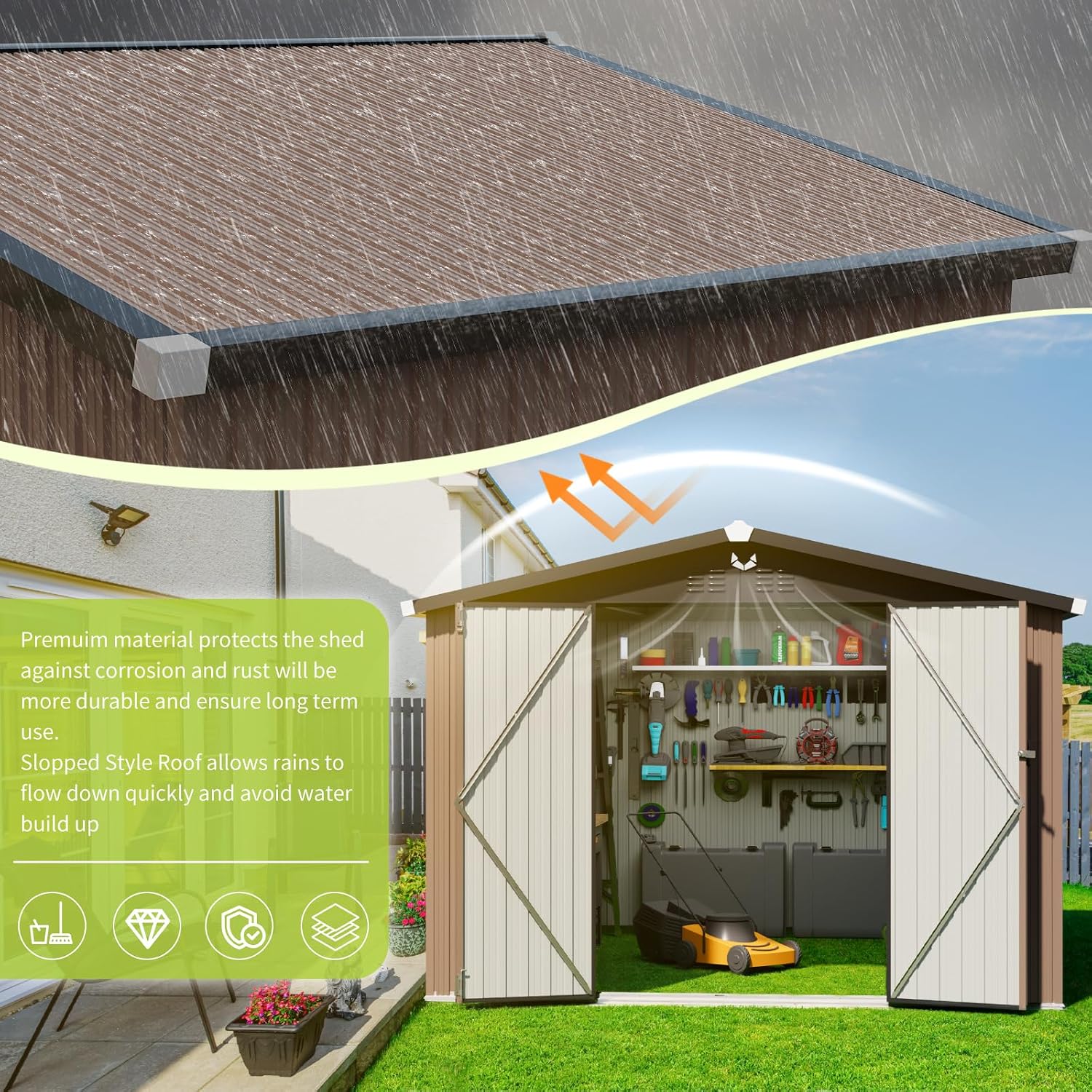 Metal Storage Shed 10x12,Outdoor Storage Building,Large Backyard Sheds,Waterproof Outside Storage Shed with Lockable Door
