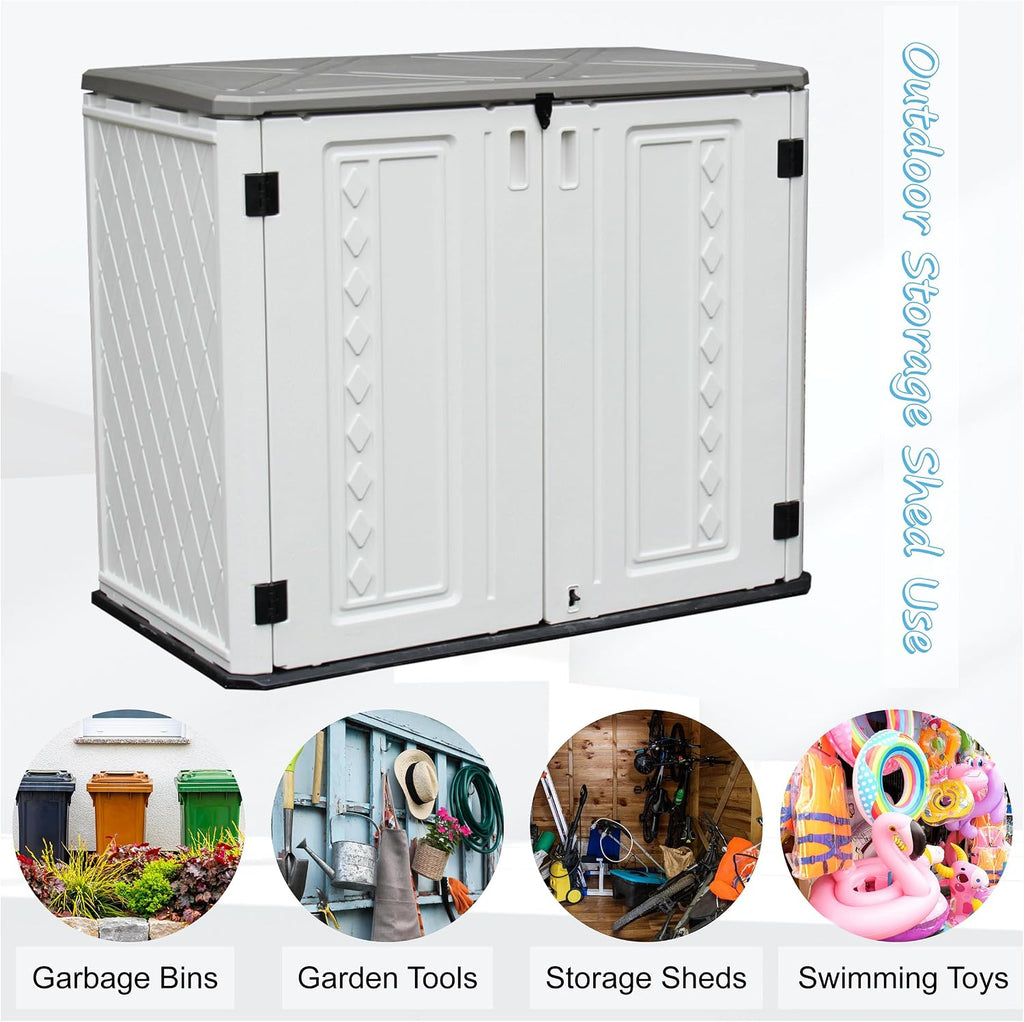 Mrosaa Sheds & Outdoor Storage, 34 Cu.ft Horizontal Storage Sheds Outdoor with Floor, Outdoor Storage Cabinet Waterproof for Garage Storage, Pool Storage, Bike Shed, Garden Shed