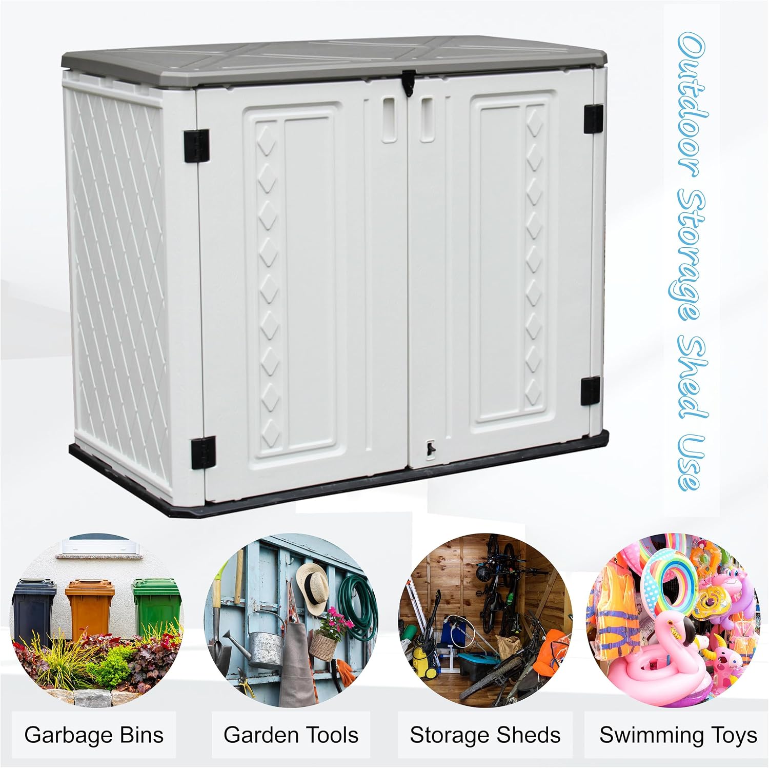 Mrosaa Sheds & Outdoor Storage, 34 Cu.ft Horizontal Storage Sheds Outdoor with Floor, Outdoor Storage Cabinet Waterproof for Garage Storage, Pool Storage, Bike Shed, Garden Shed