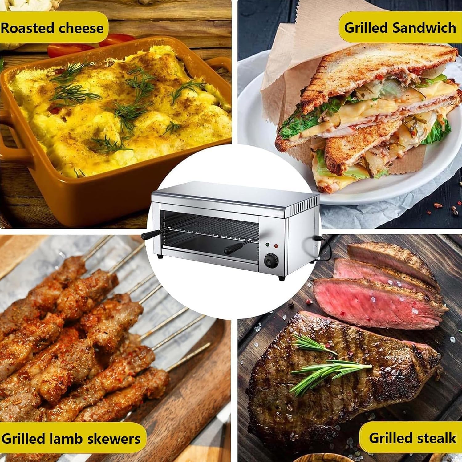 Stainless Steel Indoor Electric Grill, 2000W & 30L Family Size - 4 Height-Adjustable Racks, 50-300°C Thermostat, No Oil Smoke, Wall Mountable For Space Saving