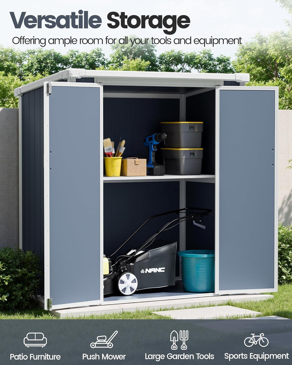 5x3 Resin Garden Sheds & Outdoor Storage on Clearance, Weather-Resistant Plastic Shed with Floor and Lockable Door for Garden Tools, Lawn Mower, Bike, Backyard Organization, Drak Grey