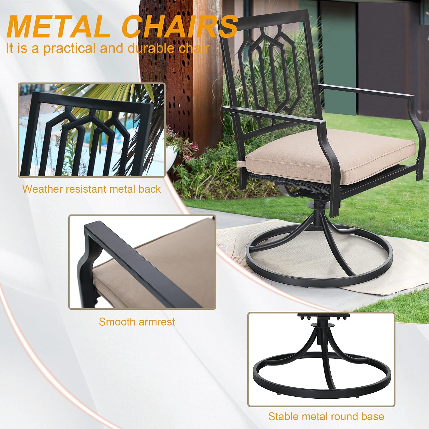 Sophia & William Outdoor Metal Swivel Chairs Set of 4 Patio Dining Rocker Chair with Cushion Furniture Set for Garden Backyard Bistro, 300 lbs