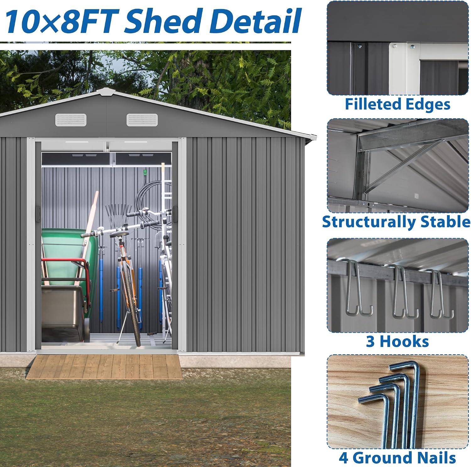 10x8 FT Outdoor Storage Shed with Sliding Doors & Air Vents - Aluminum Frame, Weatherproof Metal Shed for Garden, Backyard, Patio Equipment