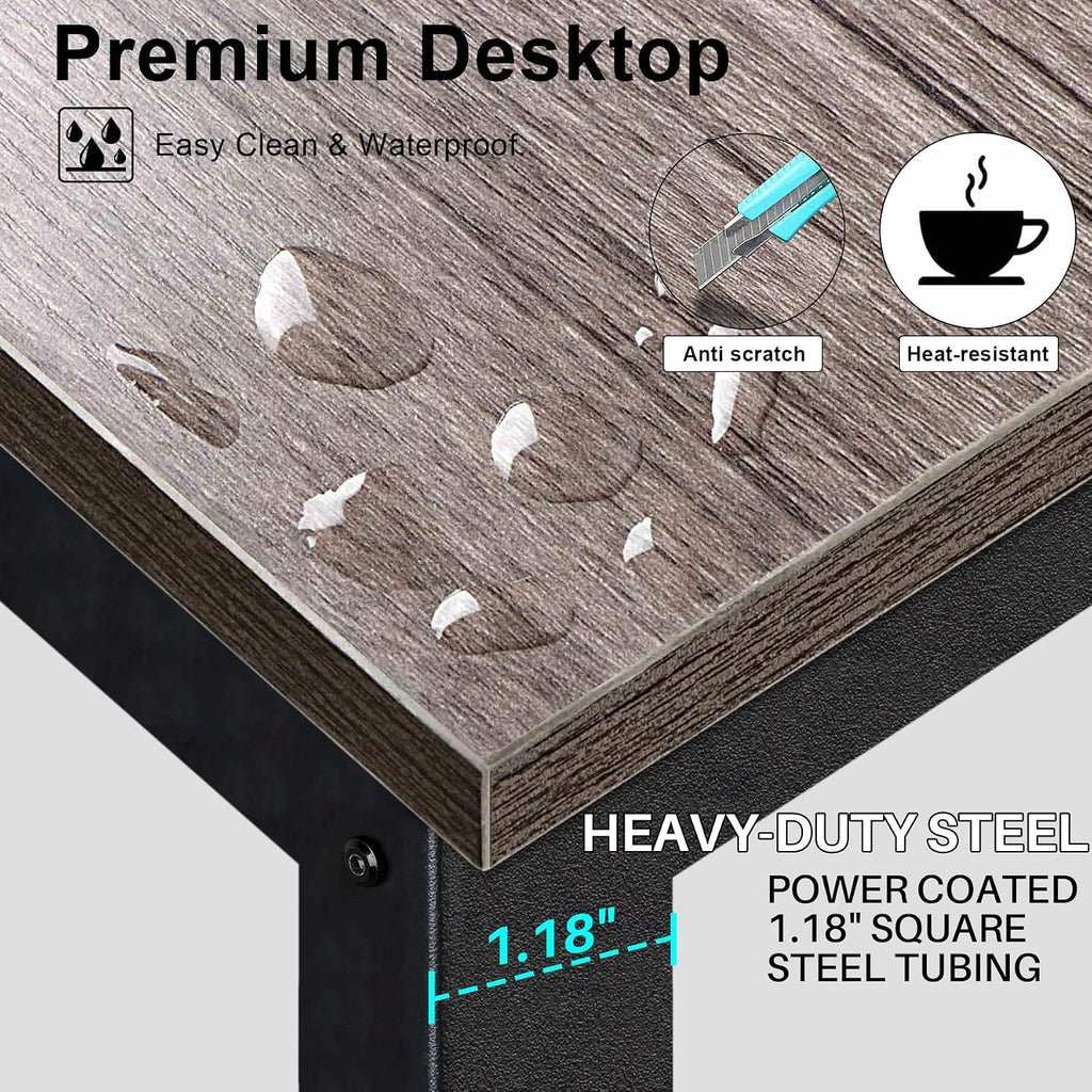 Aquzee Desk with Hutch Bookshelves, Computer Desk with 3 Tiers Storage Shelves, Space Saving Design Black Metal Legs Desk with Grey Board, Easy Assemble