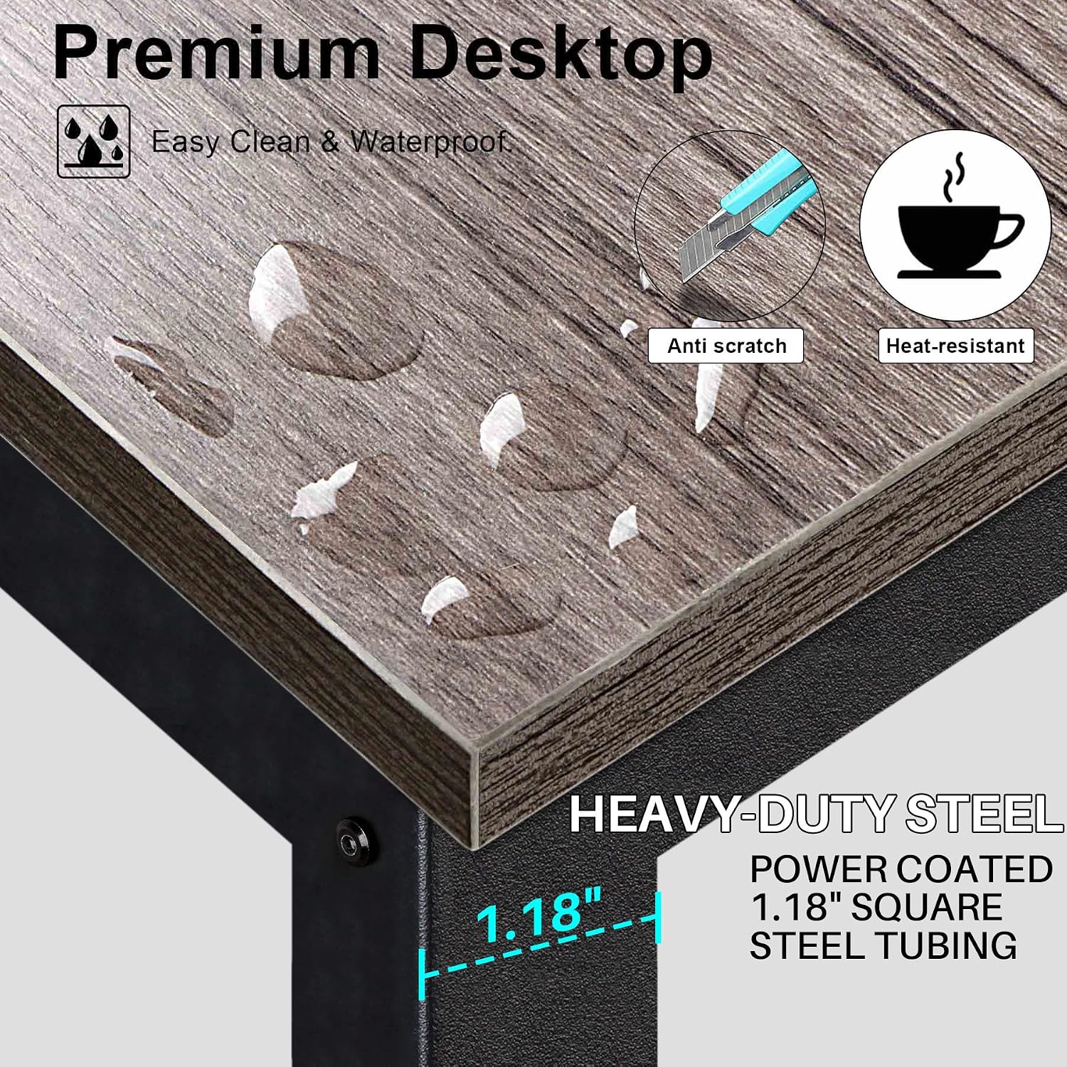 Aquzee Desk with Hutch Bookshelves, Computer Desk with 3 Tiers Storage Shelves, Space Saving Design Black Metal Legs Desk with Grey Board, Easy Assemble