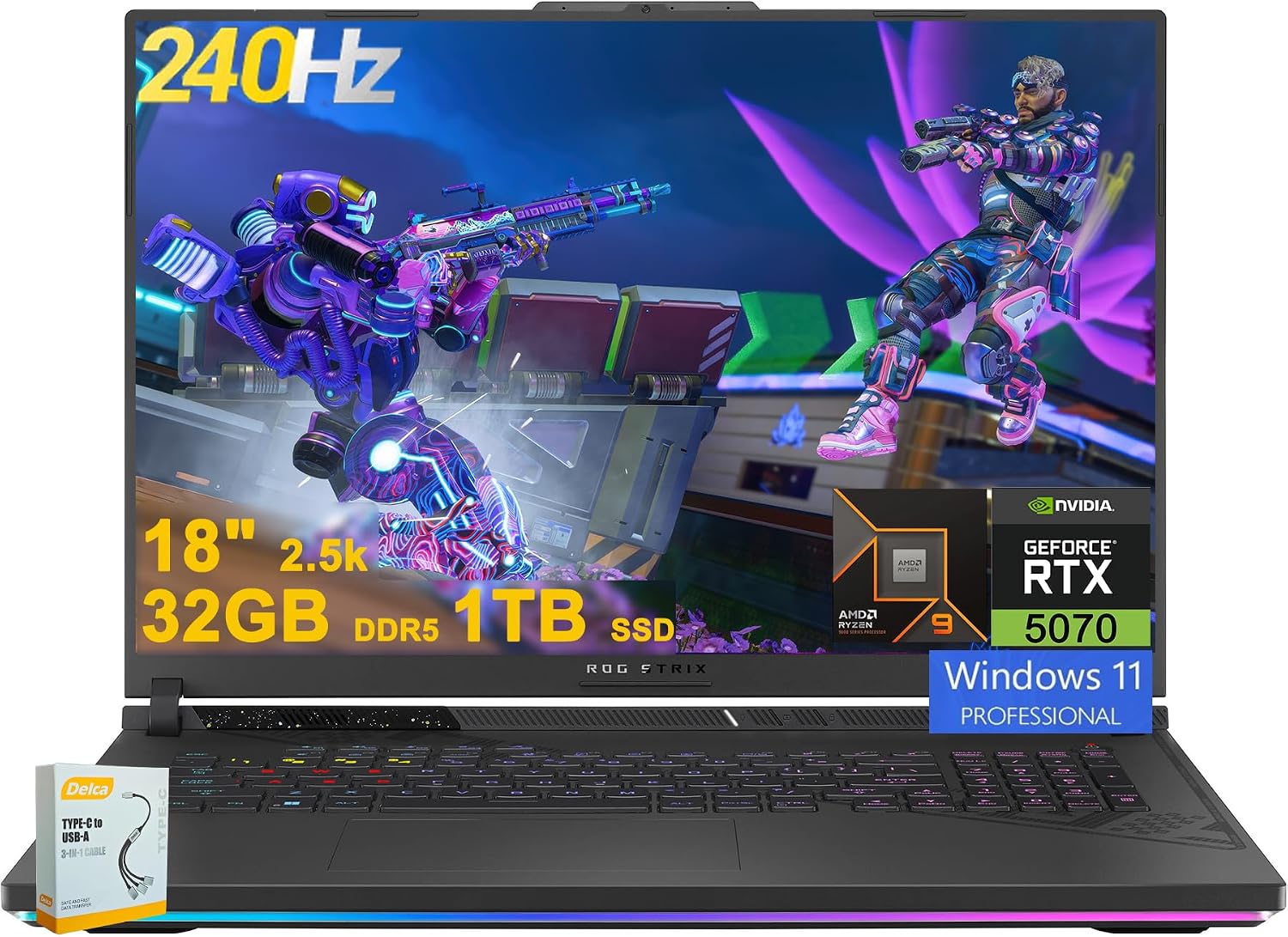 ASUS ROG Strix G18 G814 Gaming Laptop | 18' 2.5k (2560x1600) 240Hz (100% DCI-P3) | AMD 16-core Ryzen 9 9955HX (>i9-14900HX) | 32GB DDR5 1TB SSD | GeForce RTX 5070 | RGB Backlit Win11 w/DLCA Accessory