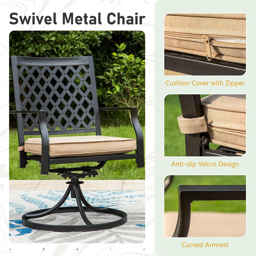 Sophia & William Patio Dining Chair Set of 2, Outdoor Metal Swivel Rocking Chairs with Cushion, for Garden Backyard Bistro