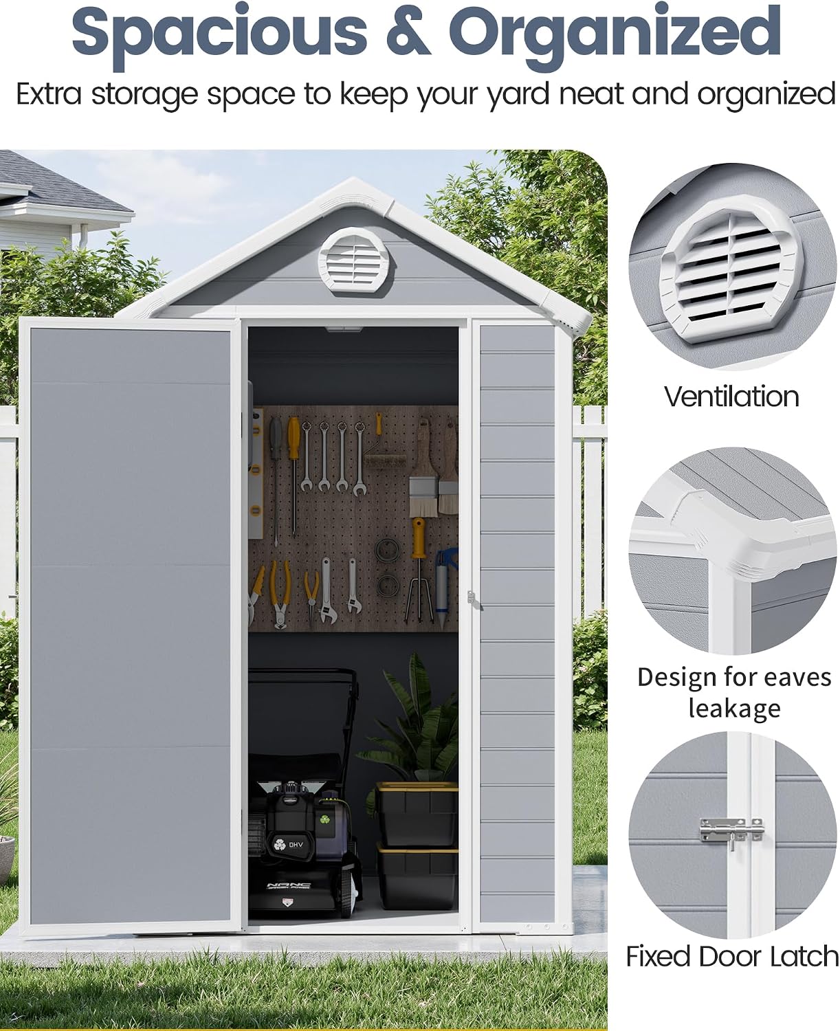 6x4.5 FT Plastic Sheds & Outdoor Storage, UV Resistant Storage Sheds Outdoor with Floor and Window, All-Weather Garden Resin Tool Shed for for Garden，Patio，and Utility Storage（Light Grey）
