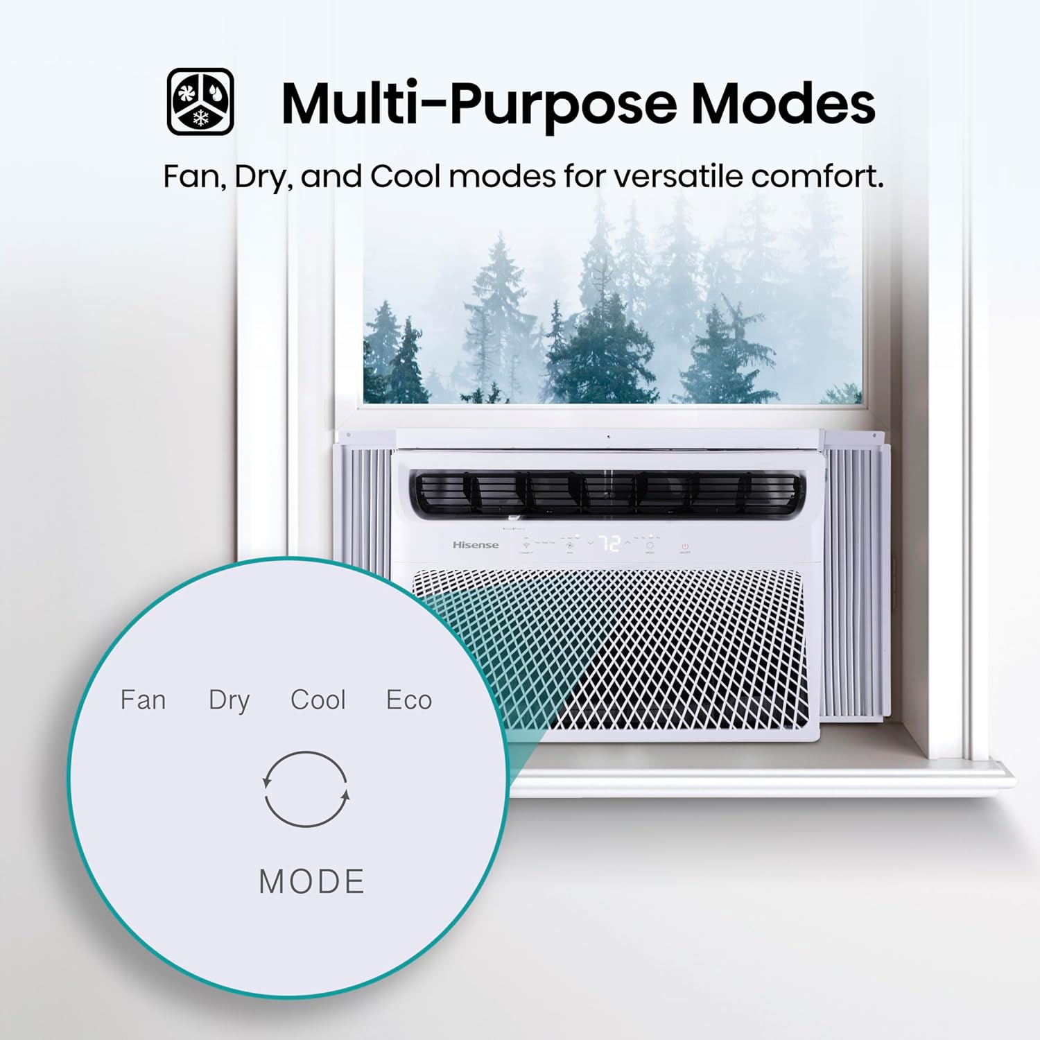 Hisense 8,000 BTU Smart Window Air Conditioner, 3 modes (Cooling, Fan, Dehumidifier), Easy Installation,Ultra Quiet, 2 Years Warranty