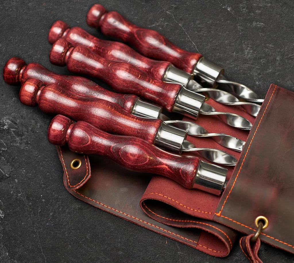 Grilling Supplies for BBQ - Outdoor Skewers Set - Premium Barbecue Skewers Tool Sets Grill Utensils - BBQ Gear - Grill Skewers Set with Case Asgard Burgundy Color