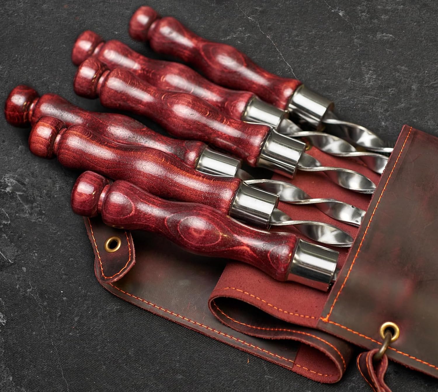 Grilling Supplies for BBQ - Outdoor Skewers Set - Premium Barbecue Skewers Tool Sets Grill Utensils - BBQ Gear - Grill Skewers Set with Case Asgard Burgundy Color