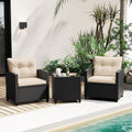 RELAX4LIFE 3-Piece Patio Furniture - Wicker Rattan Bistro Sofa Set w/Glass Top Coffee Table, Washable Cushions for Porch Balcony Backyard Poolside, Outdoor Conversation Set (Beige)