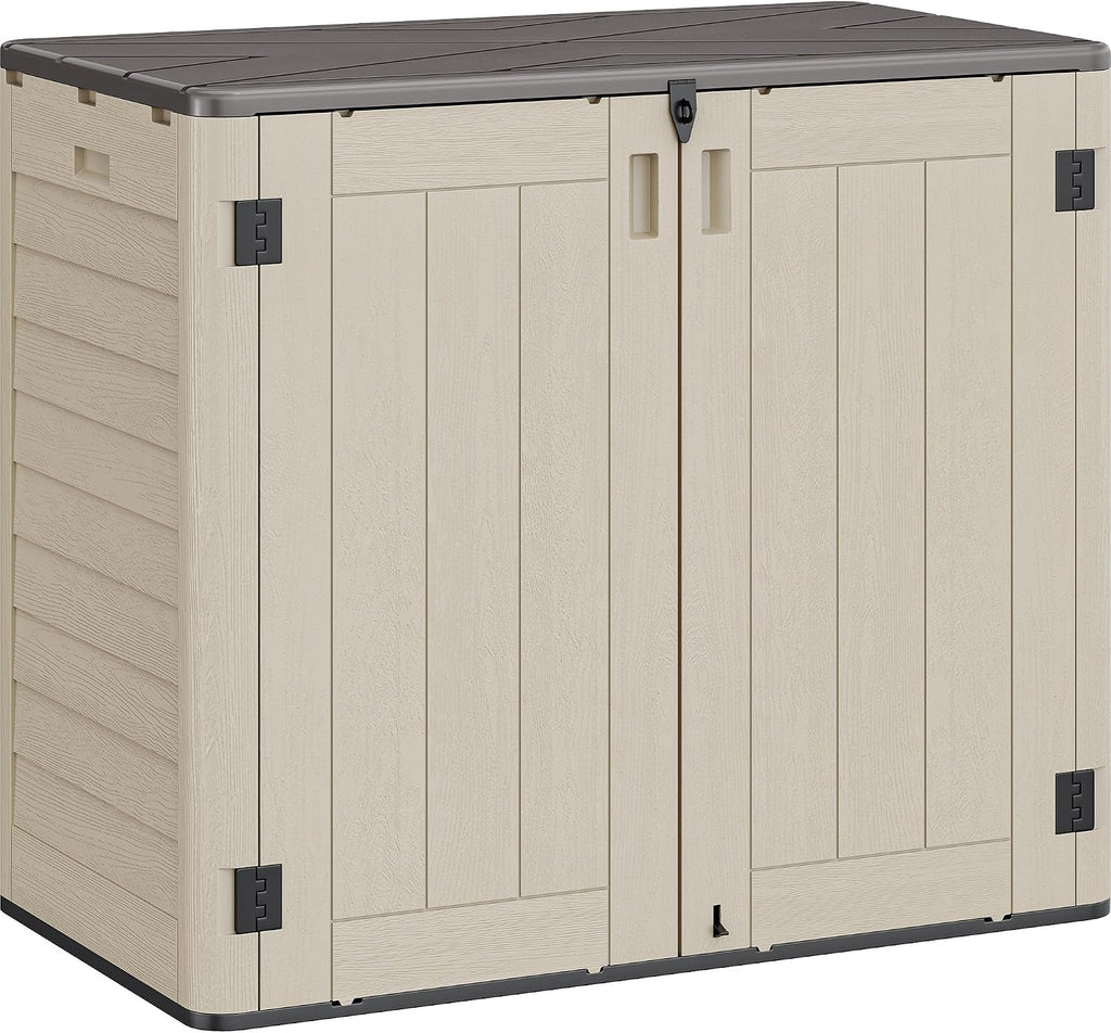 YITAHOME Outdoor Storage Shed w/o Shelf, 30 cu ft Horizontal Storage Shed Outdoor, Resin Waterproof Storage Cabinet for Garage, Poolside, Bikes, and Garden (Khaki + Black)