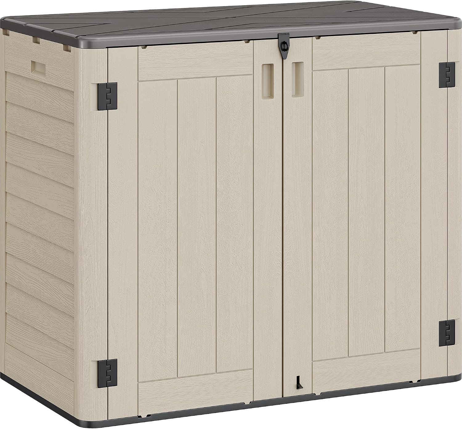 YITAHOME Outdoor Storage Shed w/o Shelf, 30 cu ft Horizontal Storage Shed Outdoor, Resin Waterproof Storage Cabinet for Garage, Poolside, Bikes, and Garden (Khaki + Black)
