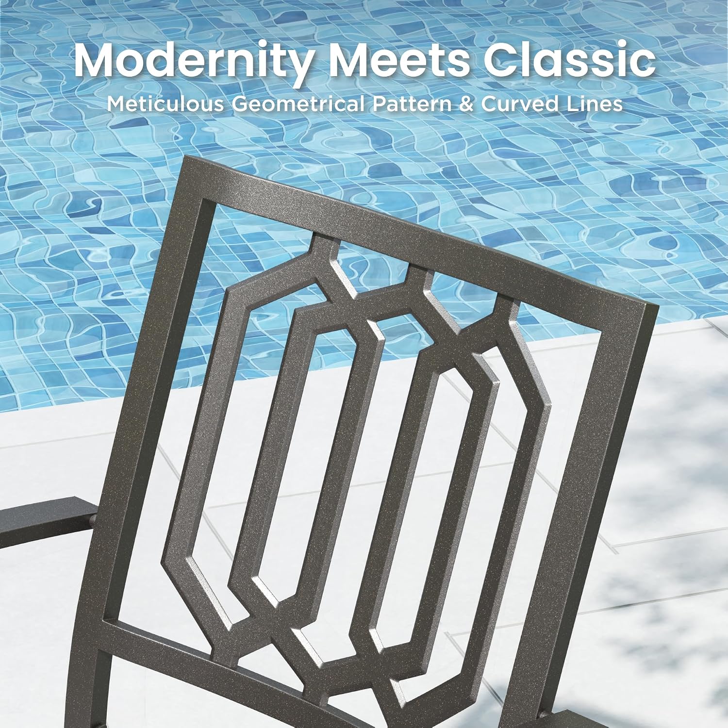 PHI VILLA 5 Piece Metal Outdoor Table and Chairs, 34.2' Metal Square Table with Umbrella Hole & Stackable Wrought Iron Chairs, All Weather Large Furniture Set for Patio, Deck, Backyard, Porch - Black