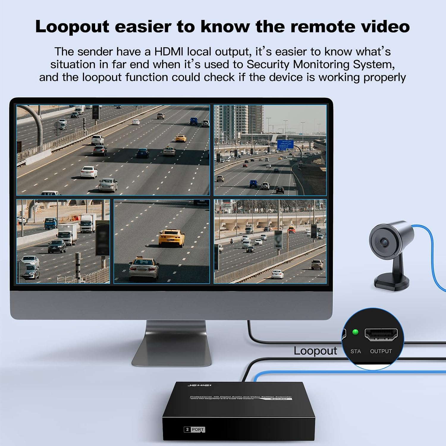 HDMI Extender Splitter 1 x 2, JCHICI 4K@30Hz 100M(328fts) HDMI Splitter with Loopout and EDID Copy Function, Lossless Transmission and Zero Latency, Support 3D