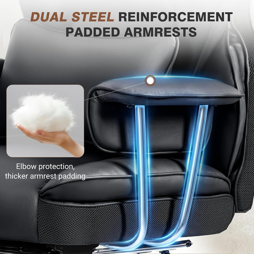 ALLGOD Big and Tall Ergonomic Office Chair with Footrest, High Back Executive Leather Office Chair, Reclining Computer Desk Chair, Comfy Heavy Duty Home Gaming Chair with Padded Arm, Black-4 Pack