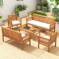 Tangkula 5 Pieces Acacia Wood Patio Furniture Set, Wood Outdoor Conversation Set with 3-Seat Bench, Loveseat, 2 Armchairs & Coffee Table, Cushioned Outdoor Sofa Set for Poolside, Porch, Balcony