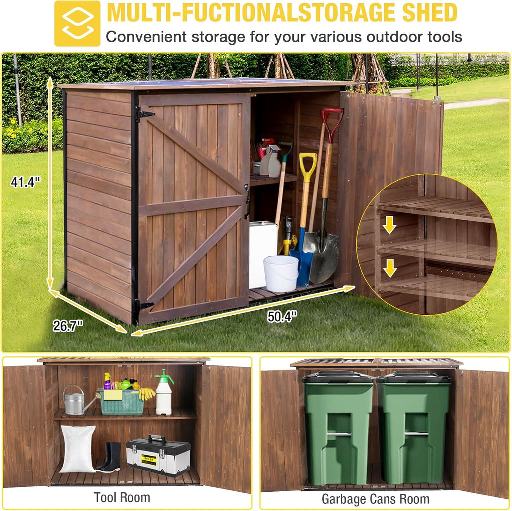 Aivituvin Outdoor Storage Cabinet Trash Can Storage Shed Upgraded with Metal Frame for Garbage Can, Gardening Tools and Accessories 50' L x 27.6' D x 41' H