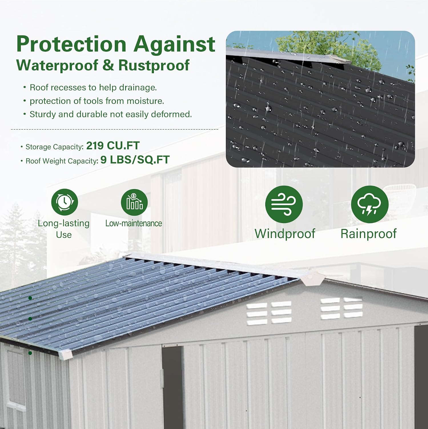 8x6 FT Outdoor Storage Shed with Windows, Metal Sheds & Outdoor Storage with Lockable Door and 4 Vents, Outside Storage Shed Waterproof for Backyard, Patio, White+Gray