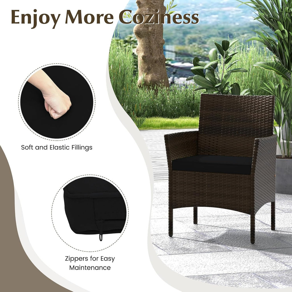 Tangkula 8 Piece Patio Rattan Conversation Set, Outdoor Wicker Furniture Set with Chair, Loveseat & Tempered Glass Table, Cozy Seat Cushions, Outside Sectional Sofa Set for Backyard, Porch (1,Black)
