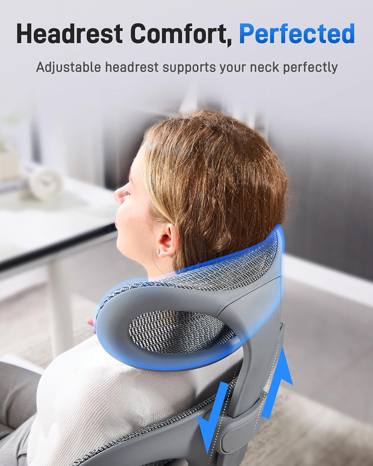 amseatec Ergonomic Office Desk Chair, Comfortable Computer Gaming Chair, Breathable Mesh Back & Seat, Adjustable Armrest & Headrest, Lumbar Support, Butterfly Design for Home Office, Gray