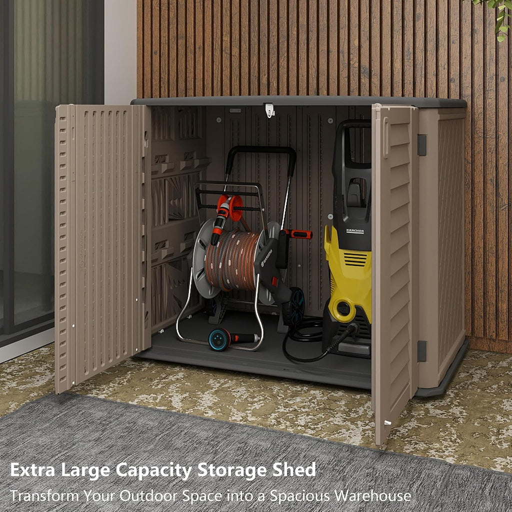 Rustic Brown Single Layer Outdoor Cabinet, Sized 50x29x91 Inches - A Waterproof Resin Shed for Stylishly Storing Your Backyard Tools