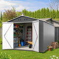 8x12 FT Outdoor Storage Shed Metal Garden Storage Shed Updated Frame Structure with Double Lockable Doors, Steel Anti-Corrosion Tool Sheds Waterproof for Backyard, Pool, Patio, Light Gray