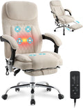 6-Point Massage Office Chair with Heated, Ergonomic Office Chair with Footrest & 45°Reclining High Back, Big and Tall Executive Office Chair 500LBS, Thick Cushion Desk Chair for Home Office, Beige