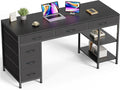 Huuger Computer Desk with 6 Drawers, Office Desk with Shelves, Reversible Gaming Desk, Corner Desk with Storage, Work for Home Office, Study, Living Room, 54inch, Black