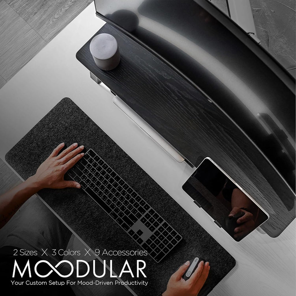 ULTRARM Moodular Wooden Monitor Stand 33.4' (85cm) Desk Organizer with Metal Slide Rails for Drawer, Tray, Laptop, Tablet, Phone & Headphones Customizable Riser for Organized Workspace Black MS85-B