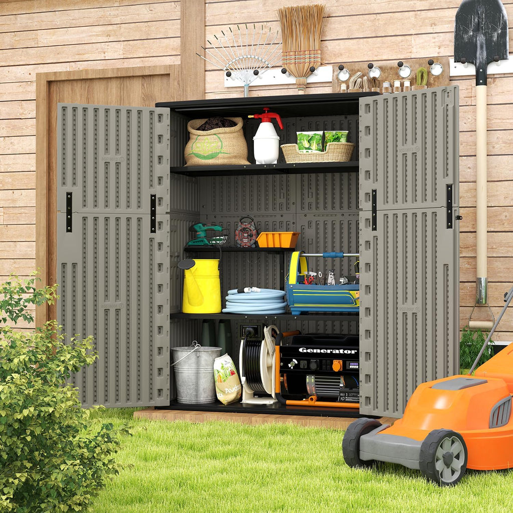 HOMSPARK 57 Cu.Ft Outdoor Storage Shed Weather Resistant, Multi Functional | Double-Wall Resin Storage Sheds & Outdoor Storage Box Waterproof for Backyard Garden Patio Lawn (Brown)