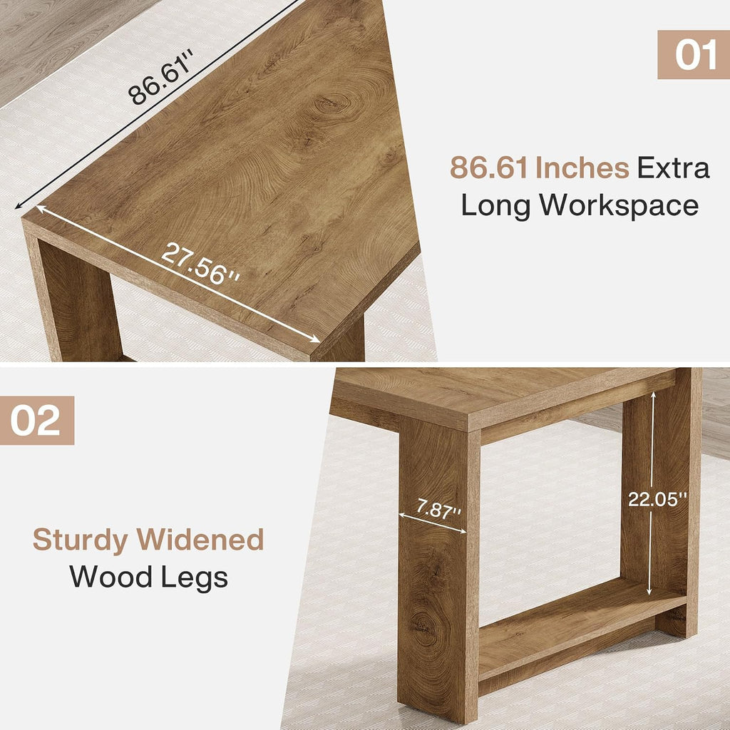 Tribesigns 2 Person Desk Set of 2, 86.6 Inches Extra Long Desk, Two People Computer Writing Table, Long Wood Office Desks Workstation for Home Office, Natural Wood