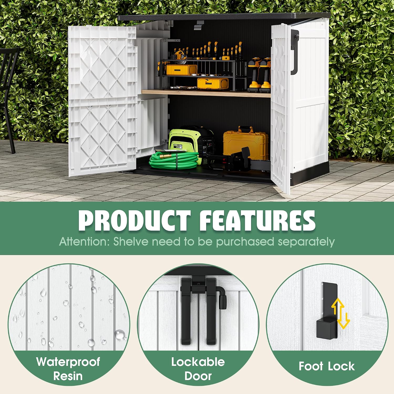 LHBcraft Outdoor Storage Cabinet 36 Cu Ft with Lockable Doors, Portable Horizontal Resin Storage Shed -Easy to Assemble, Waterproof Outdoor Storage Box for Backyards,Patios