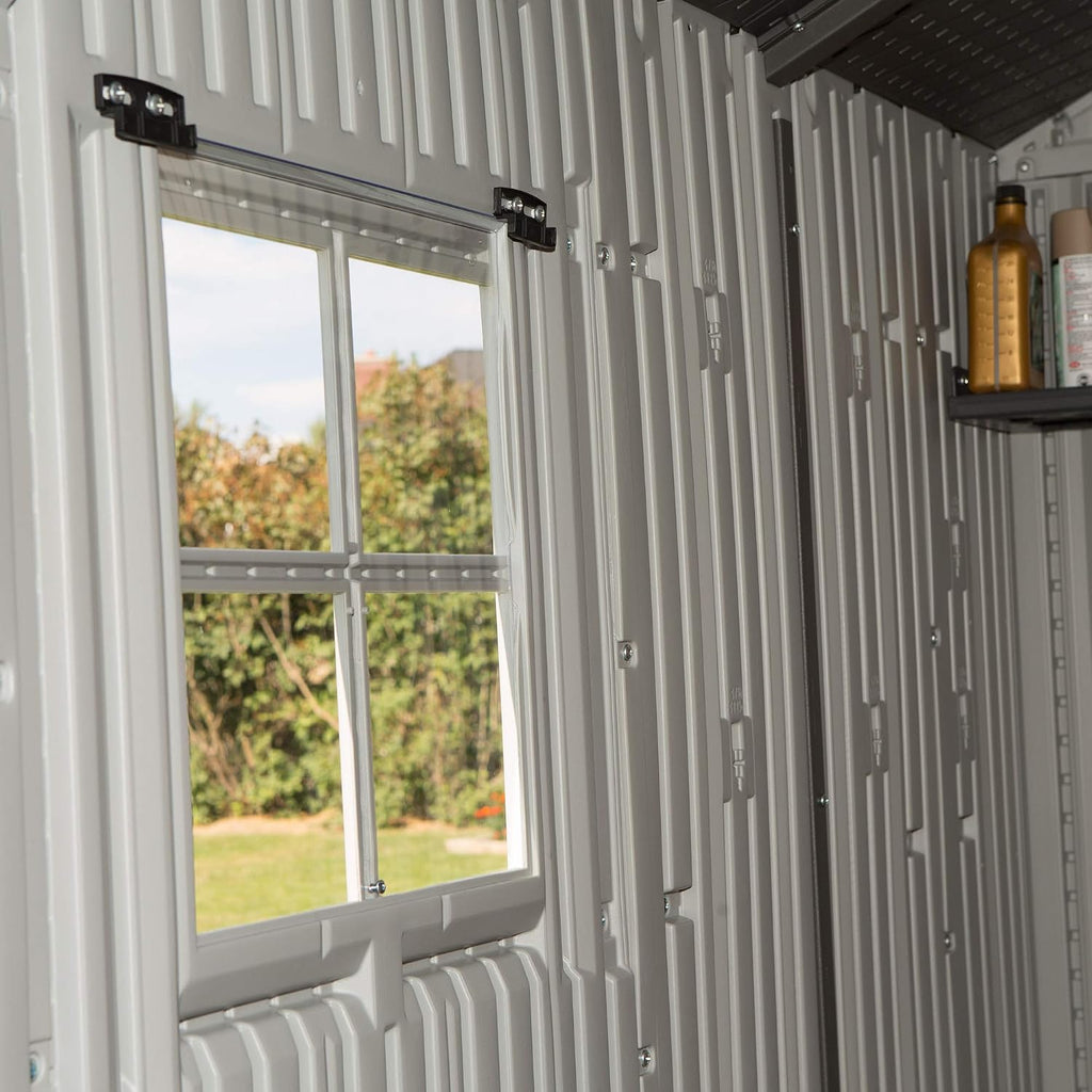 Lifetime 8 x 10 Ft Outdoor Storage Shed, Dual-Wall HDPE Construction, Steel-Reinforced, Skylight and Window, Lockable Doors, UV-Protected Gray Finish