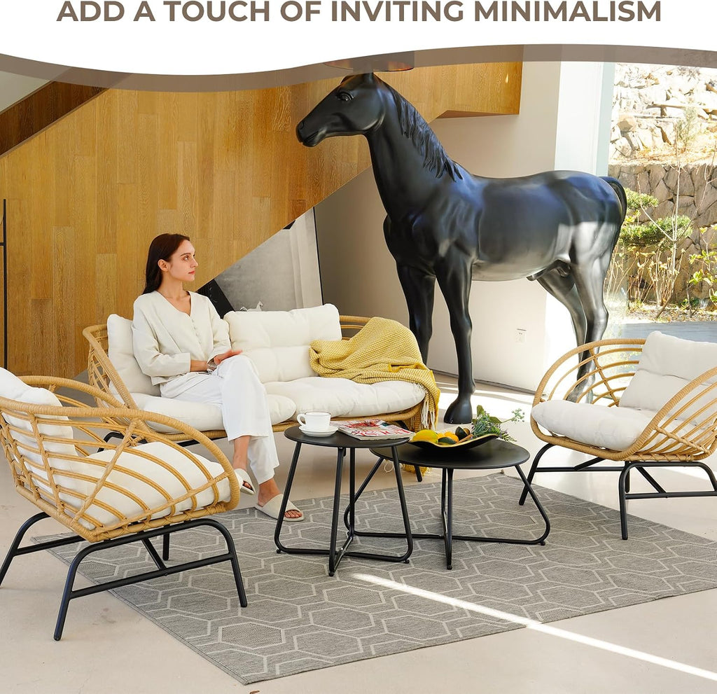 Grand patio Patio Furniture Set, Outdoor Wicker Patio Conversation Seating Chair with Cushions and Coffee Table, Boho Seating Chat Set for Indoor Outdoor, Balcony, Porch, Garden, Deck