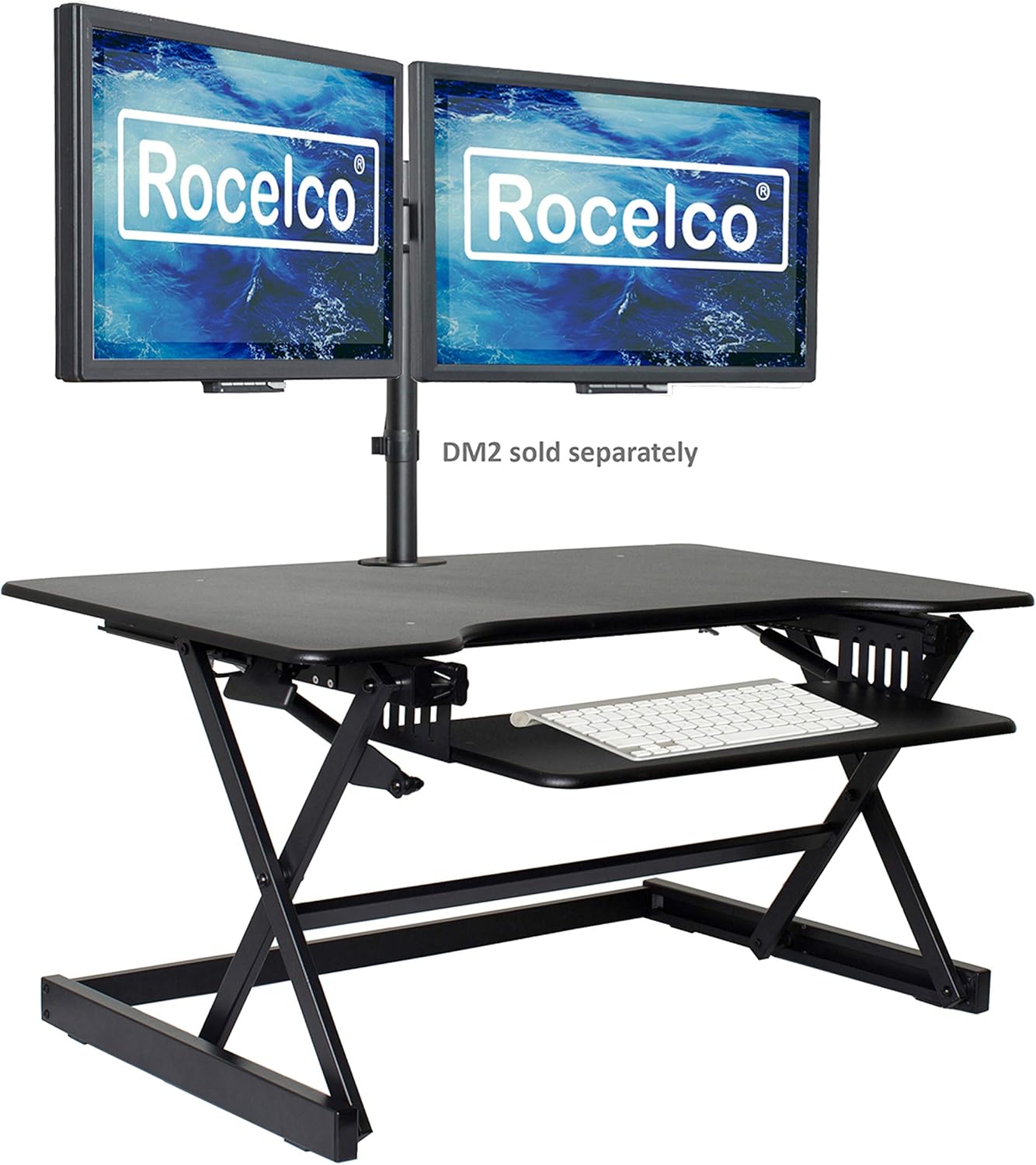 Rocelco 40' Large Height Adjustable Standing Desk Converter - Quick Sit Stand Up Dual Monitor Riser - Gas Spring Assist Computer Workstation - Retractable Keyboard Tray - Black (R DADRB-40)