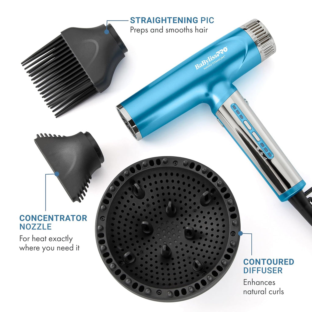 BaBylissPRO Nano Titanium Professional Nano Light Ionic Dual-Voltage Lightweight Hair Dryer
