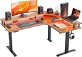 FEZIBO 63'x49' L Shaped Standing Desk with LED Strip & Power Outlets, Height Adjustable Stand up Corner Gaming Desk with Ergonomic Monitor Stand, Rustic Brown Top/Black Frame（2 Packages）