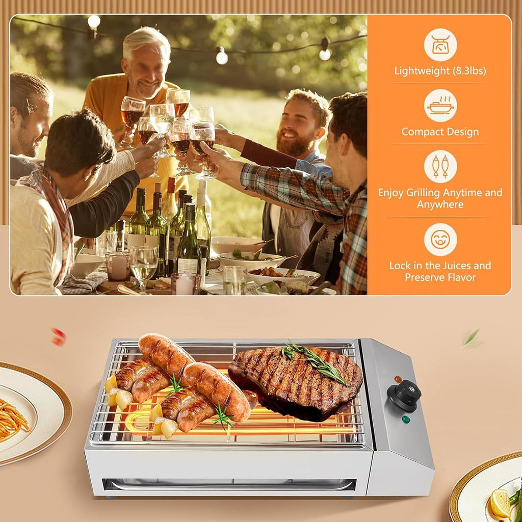 2600W Countertop Electric Griddle Flat Top Grill Portable Barbecue Grill Countertop Smokeless Indoor Grill Non-Stick Cooking Removable Plate BBQ Grill with Removable Temperature Control