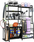 Faesun Garage Sports Equipment Organizer, Golf Bag Storage Rack, Heavy Duty Ball Holder with Basket & Hooks, Indoor/Outdoor Basketball Storage Bins for Toy Sports Gear Storage