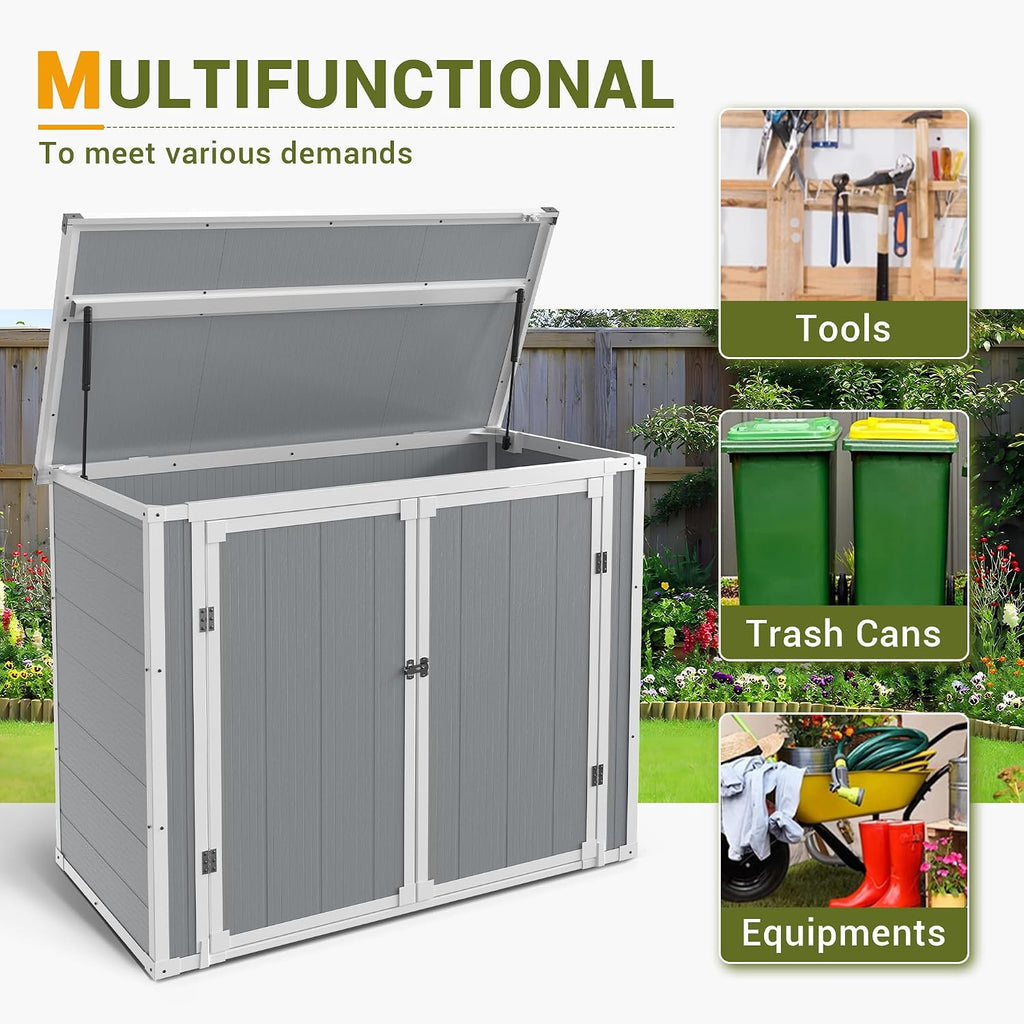 UDPATIO 4.5' x 2.5' Outdoor Storage Shed Horizontal Outdoor Trash Can Storage Box Plastic Shed Resin Cabinet,Gray,41 Cu.Ft