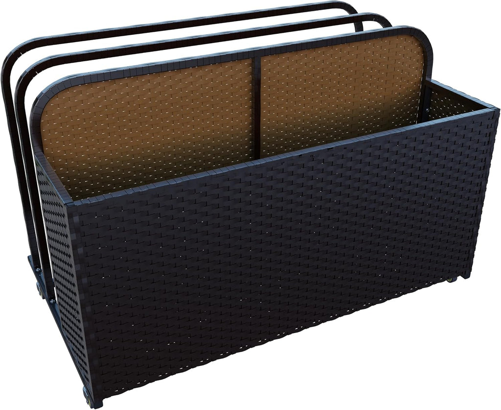 EUNHOO Rolling Poolside Float Storage, Pool Storage Bin, Outdoor Storage Organizer PE Rattan Pool Towel Rack for Floaties, Pool Accessories and Patio furniture Black