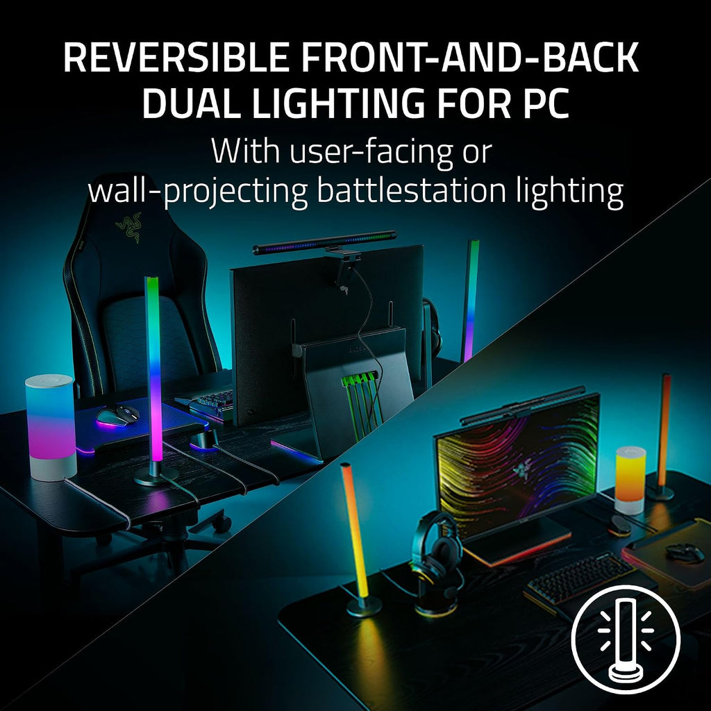 Razer Aether Standing Light Bars: Front & Back Lighting - Individual Bar Customization - Single USB C Cable - Chroma RGB - Works with Alexa, Google Home - Razer Gamer Room App for Unified Control