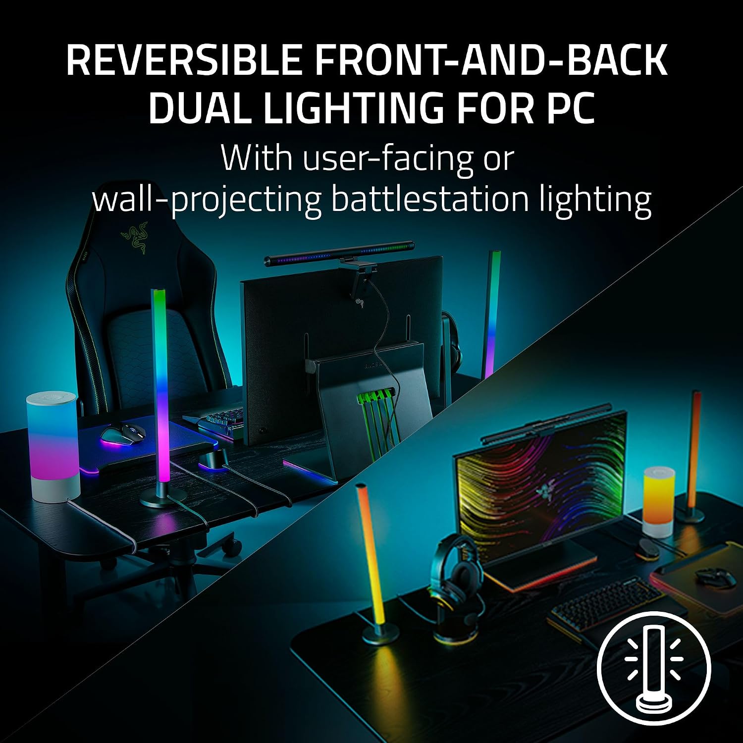 Razer Aether Standing Light Bars: Front & Back Lighting - Individual Bar Customization - Single USB C Cable - Chroma RGB - Works with Alexa, Google Home - Razer Gamer Room App for Unified Control