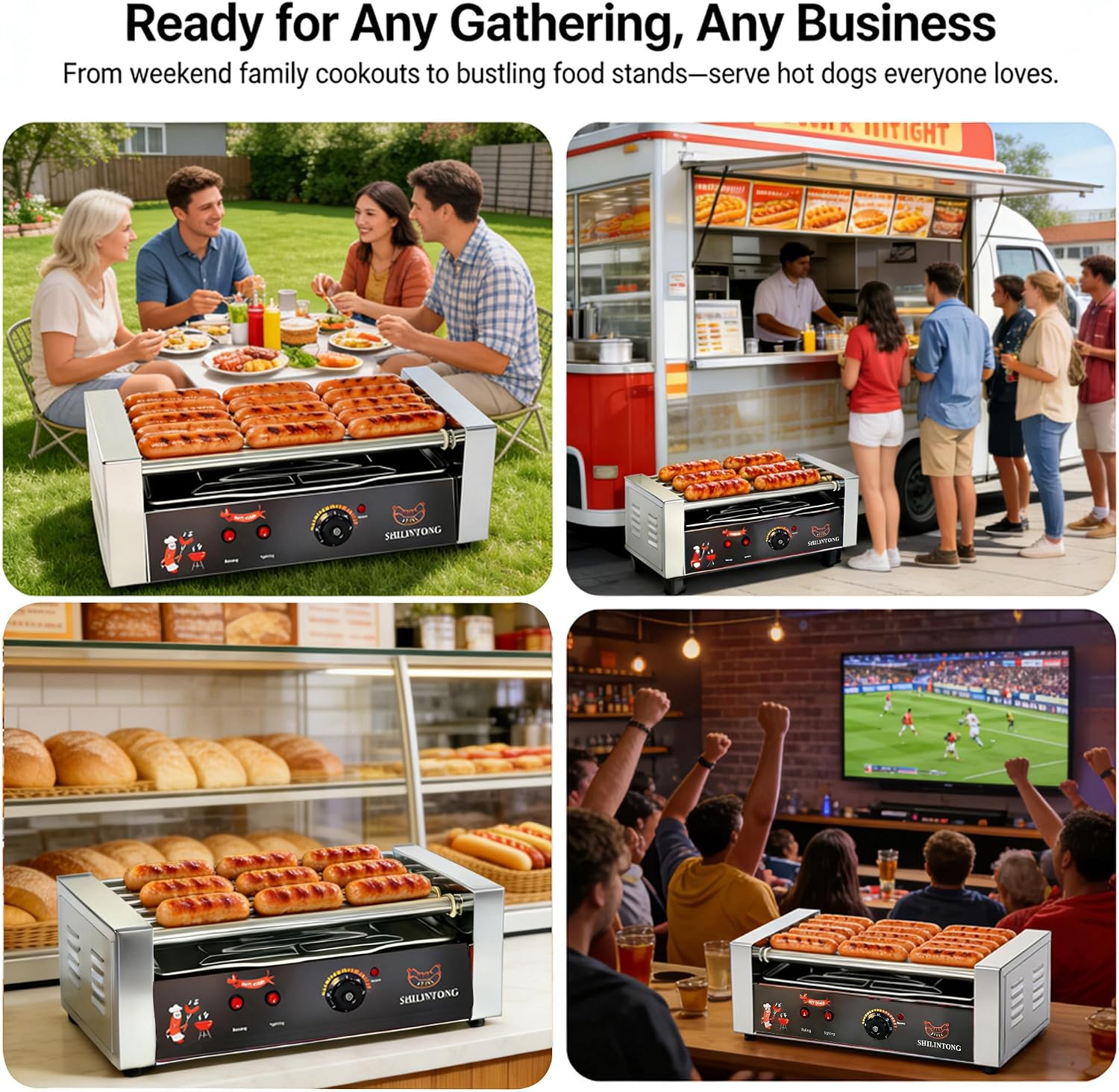 Commercial Hot Dog Roller Machine - 5 Roller Electric Grill with 16 Hot Dog Capacity, 750W Stainless Steel, Removable Drip Tray