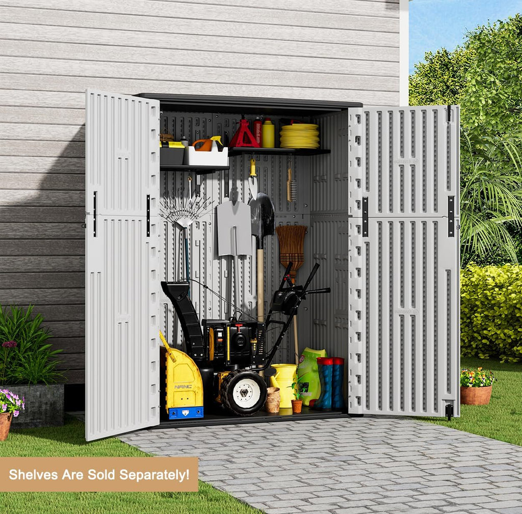 KINYING Outdoor Vertical Storage Shed,57 Cu.ft Outdoor Storage Cabinet Waterproof,Resin Sheds & Outdoor Storage for Garden,Patio,Backyard,Lockable (Grey Color)