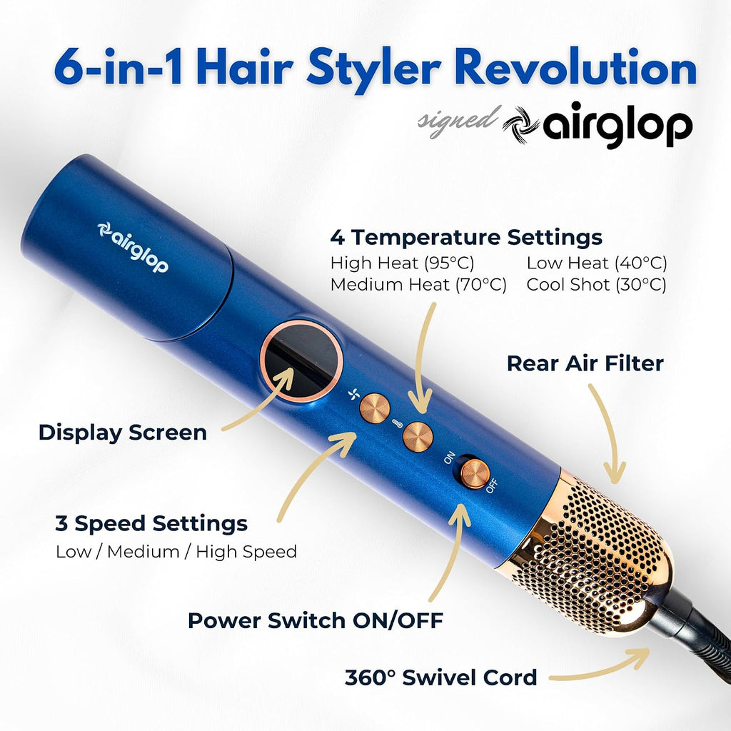 Hair Dryer Brush 6-in-1 Air Styler – Fast-Drying 110,000 RPM Ionic Blow Dryer with Straightener & Curler Attachments, Hair Styling Tools, Multi-Styler with Auto-Wrap Curlers, Best Gift for Girl/Women