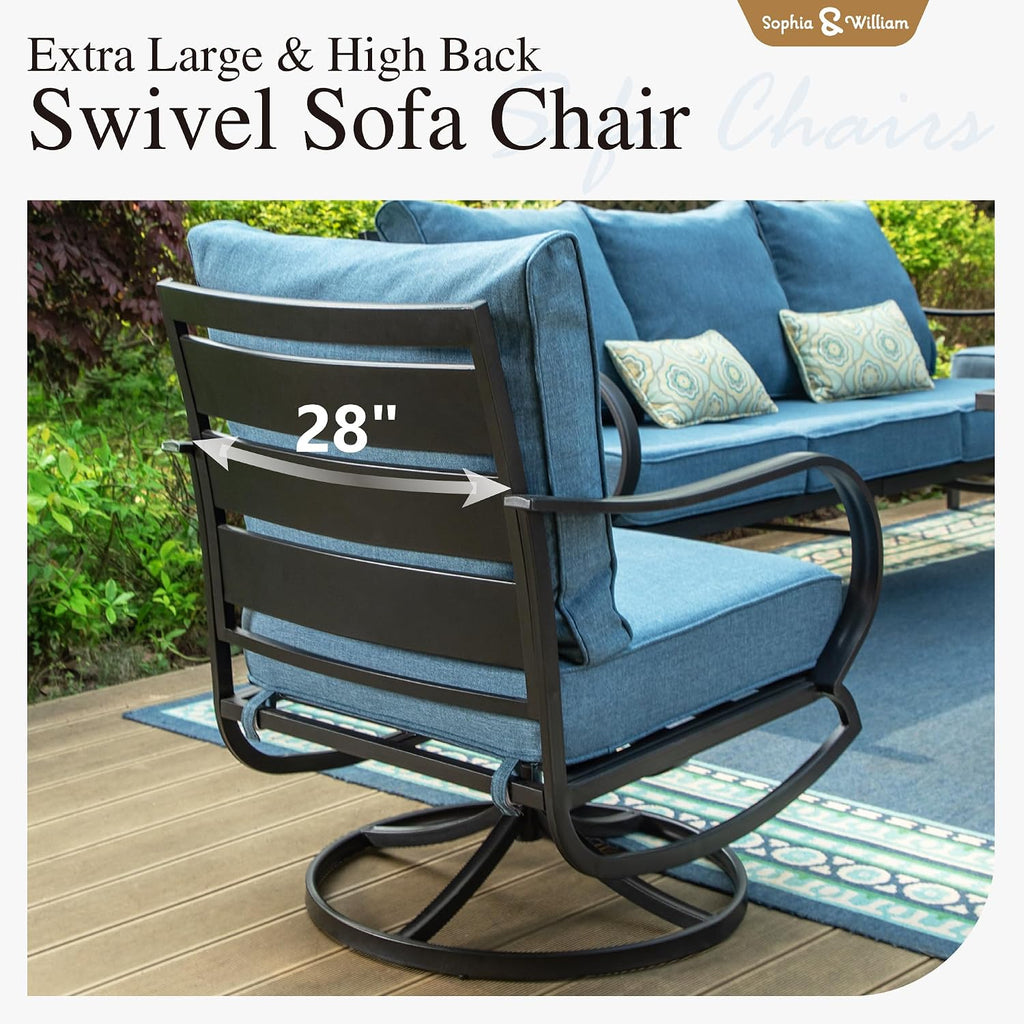 Sophia & William 2 Pieces Patio Furniture Sets Metal Sofa Chairs Patio Cushion Armchairs Swivel Sofa Chairs with Removable Cover for Garden Backyard Poolside Navy