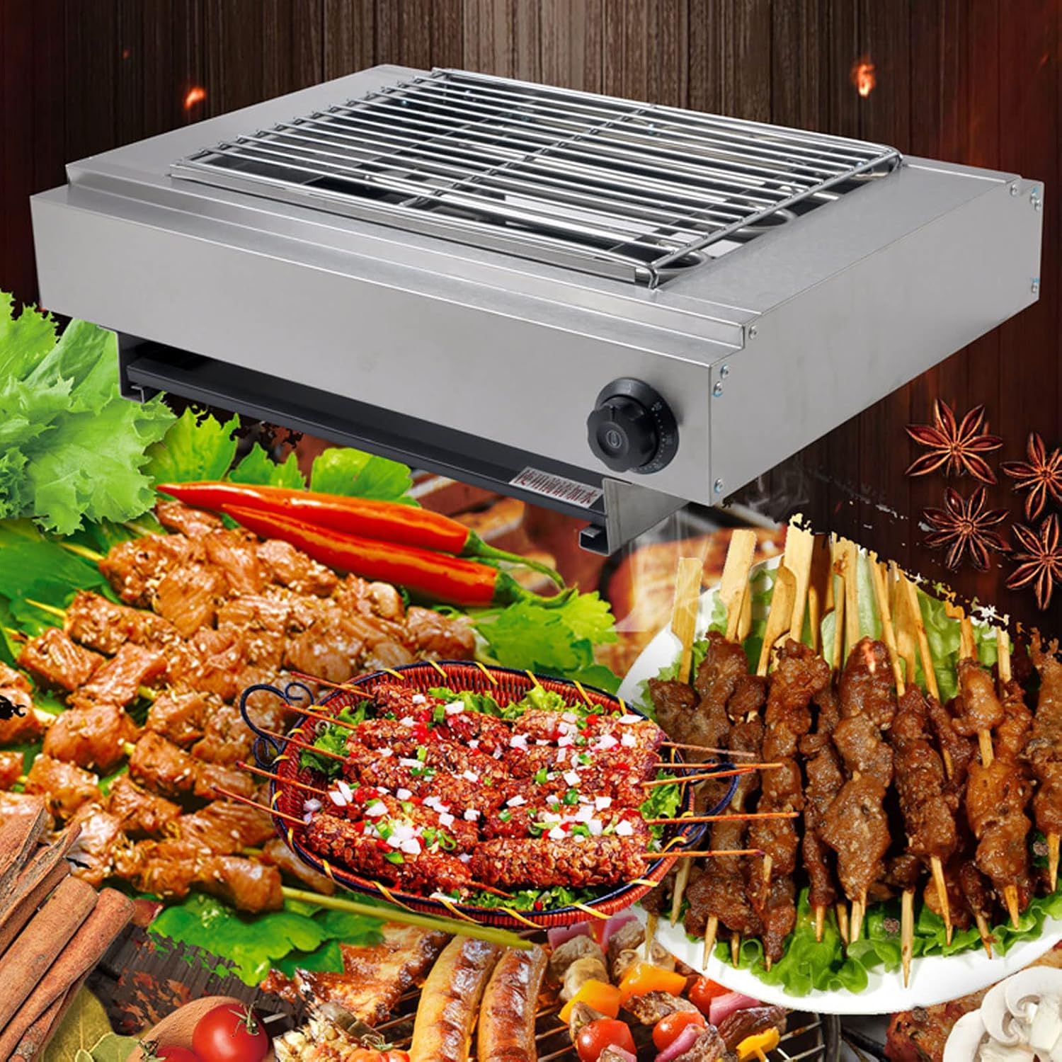 KnoRRs Electric Table Top Griddle, Electric Smokeless Portable BBQ Barbecue Grill Indoor Cooking Grill, Grease Tray, for Kitchen Dinner Party Camping Festival Cooking, Grill Surface 820x303 mm, 700